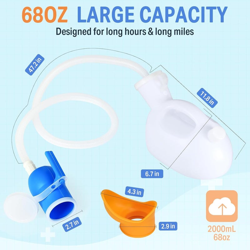 ONEDONE Urinals for Men Women - Portable Urine Bottle Spill Proof Female Urinals Pee Bottle w/Separate Urine Outlet Soft Funnel 68 OZ Urinal for Women Hospital Home Camping Leakproof 47" Long Tube White - Image 4